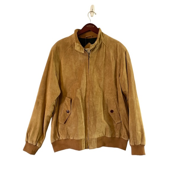 Orvis Mens Camel Tan Suede Leather Bomber Jacket, Size Large - Picture 3 of 16